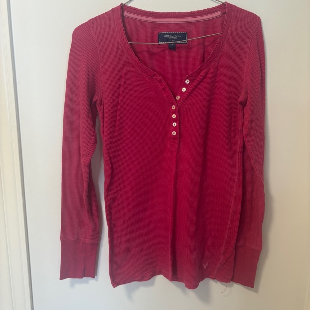 y2k bella swan style Waffle Knit Henley Long Sleeve American Eagle Red Size S